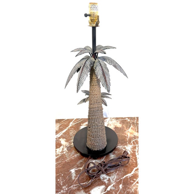 Late 20th Century Pair of British Colonial Style Tole and Rope Double Palm Tree Lamps For Sale - Image 12 of 12