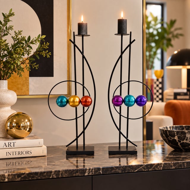 Rick Martin Signed Abstract Modernist Memphis Pop Art Steel Candlesticks Pair For Sale In Dallas - Image 6 of 14