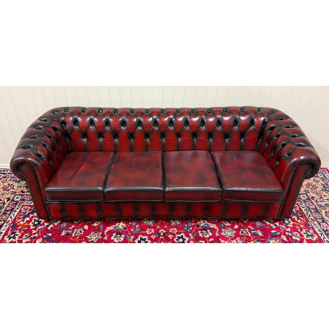 Vintage English Chesterfield Leather Tufted Sofa Oxblood Red Mid Century For Sale - Image 14 of 18