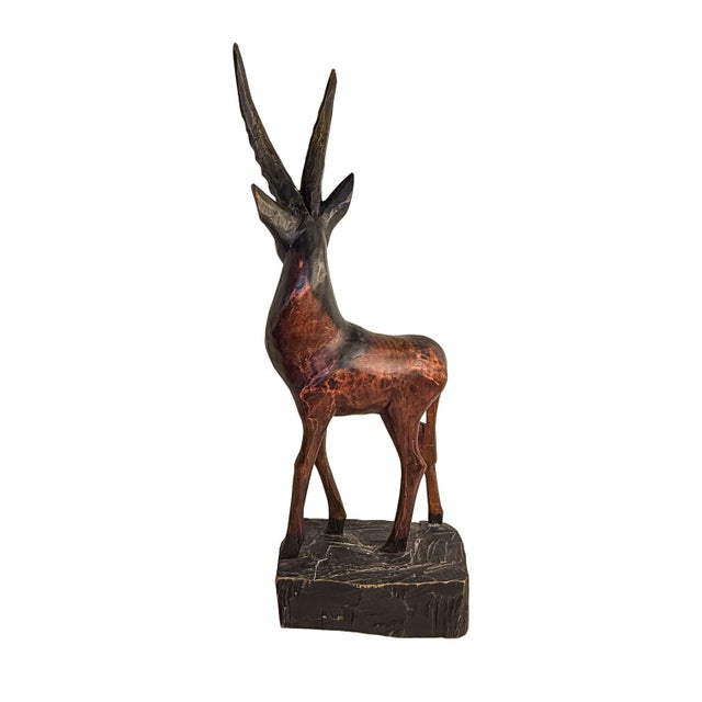 Vintage Hand-Carved Wood Gazelle Antelope Sculpture, 25” For Sale - Image 4 of 11