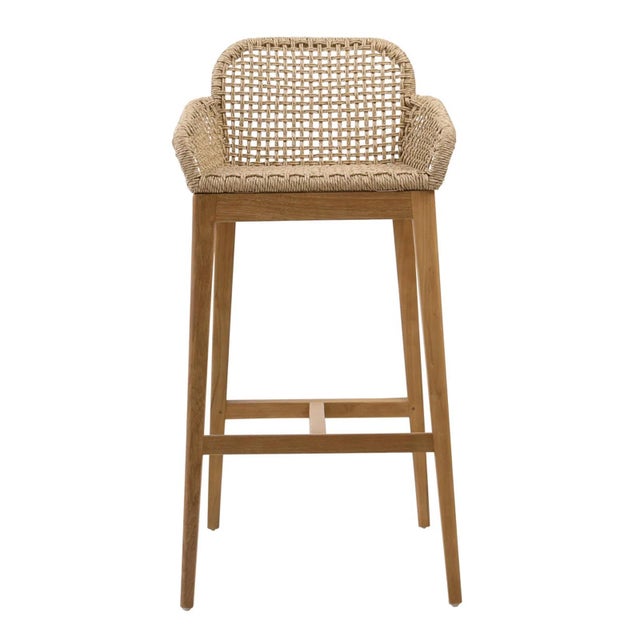 Outdoor Teak & Faux Rope Bar Stool For Sale In Los Angeles - Image 6 of 12