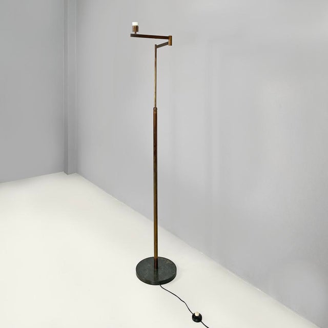 Art Deco Italian Brass Floor Lamp with Adjustable Arm and Dark Marble Base, 1940s For Sale - Image 4 of 18