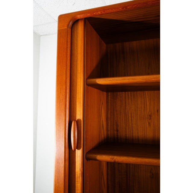 1960s Mid Century Danish Cabinet Dyrlund Teak Wide Storage Tambour Doors Shelving MCM For Sale - Image 9 of 12