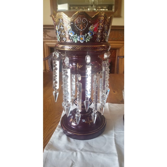 Antique Victorian Bohemian Ruby Mantel Candle Lusters - a Pair For Sale - Image 10 of 11