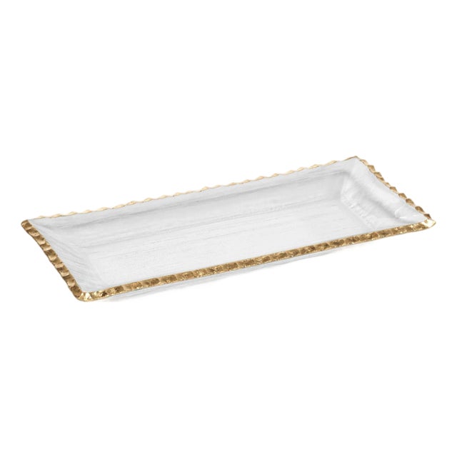 Cassiel Rectangular Trays with Jagged Gold Rim, Set of 2, Medium For Sale