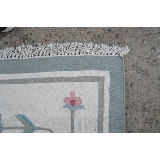 Ivory Vintage Handwoven Indian Cotton Folk Art Style Kilim Flat Weave Area Rug 5' X 8' For Sale - Image 8 of 11