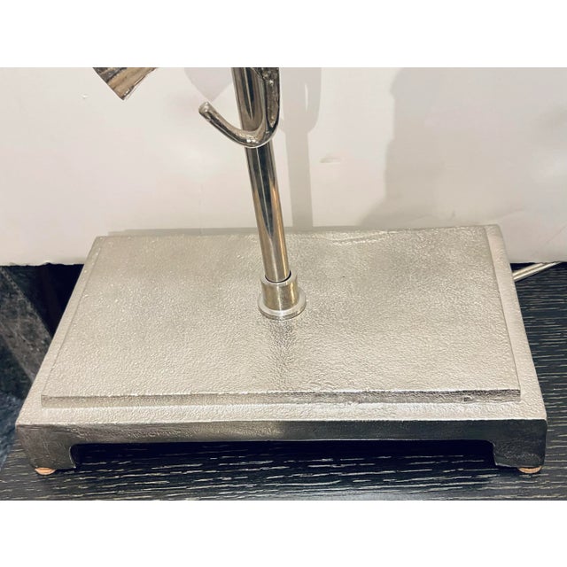 Currey & Company Currey & Co. Modern Silver Falling Ginkgo Leaves Table Lamps Pair For Sale - Image 4 of 6