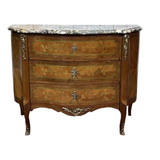 Louis XV Commode in Rosewood, Oak and Marble Top, 1960s For Sale