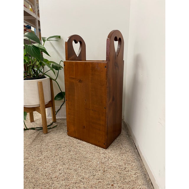 Mid-Century Modern Vintage Handcrafted Wooden Umbrella Stand With Heart Cutout Handles For Sale - Image 3 of 10