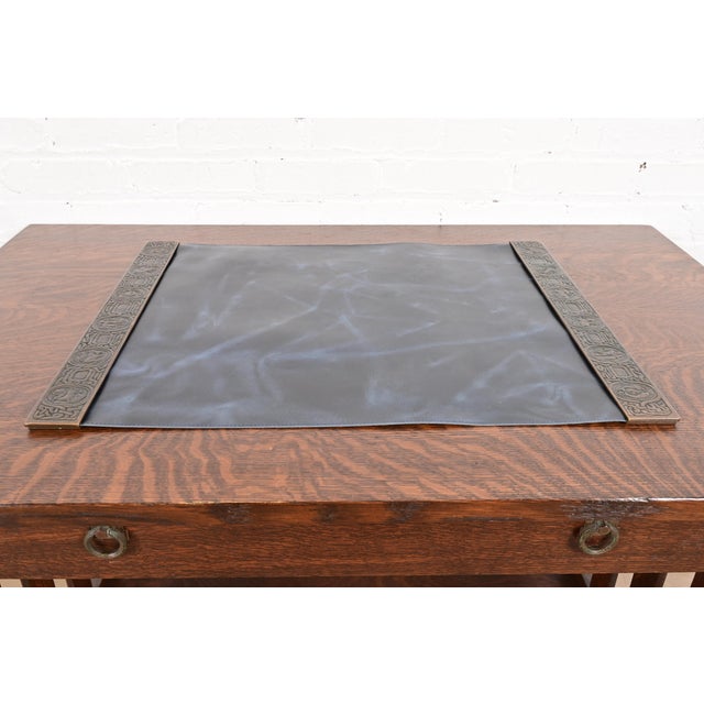 Tiffany Studios Tiffany Studios New York Zodiac Bronze Blotter Ends With Leather Desk Blotter For Sale - Image 4 of 14
