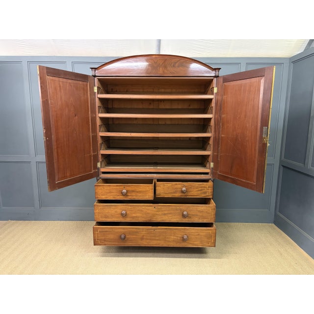Brown Georgian Inlaid Mahogany Linen Press, 1824 For Sale - Image 8 of 18
