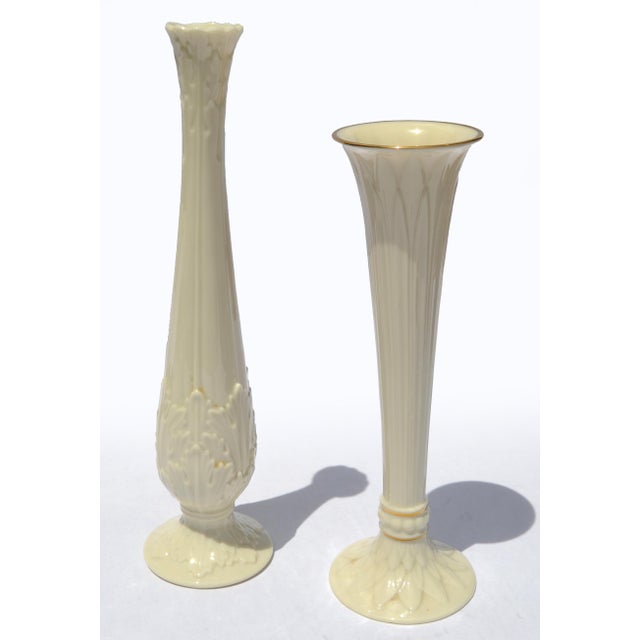 Set 2 Lenox Collectibles Tall Bud Vases Ivory Ceramic Fine China 24k Gold For Sale - Image 16 of 16