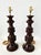 Pair of vintage modern style ceramic lamps in rich brown glossy glaze. Newly wired with brass fittings and on/off sockets....