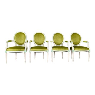 Vintage French Louis XVI Medallion Armchairs Newly Upholstered - Set of 4 For Sale