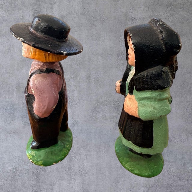Vintage Miniature Cast Iron Amish Boy Girl Figurines Pa Dutch Folk Art Paperweight For Sale - Image 4 of 10