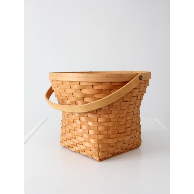 Vintage Splint Weave Basket With Bail Handle For Sale - Image 9 of 16