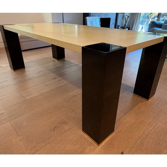 Modern Armani Casa Goatskin Parchment and Black Lacquer Dining Table For Sale - Image 3 of 11