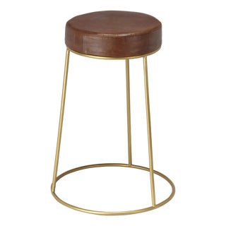 Henry Round Leather Counter Stool, Brown For Sale