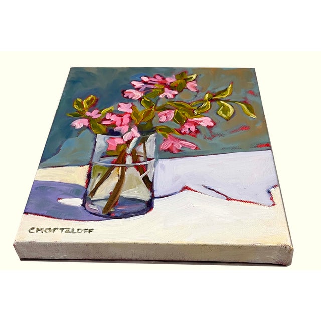 Original Expressionist Still Life Floral Oil Painting - "Turquoise and Twigs" For Sale In New York - Image 6 of 7