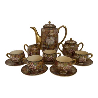 Late 19th Century Meiji Period Shuzan Satsuma Thousand Flowers Mille Fleur Demitasse Service, 13 Pieces For Sale