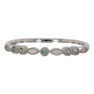 Dainty Alexandrite Band With Milgrain Details in Solid 14k White Gold | Rd 2mm, Size 6.75 For Sale