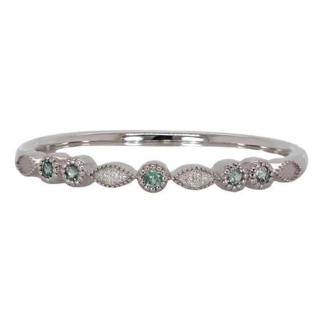 Dainty Alexandrite Band With Milgrain Details in Solid 14k White Gold | Rd 2mm, Size 6.75 For Sale