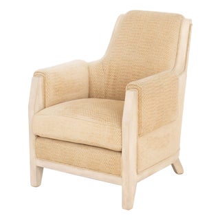 Lewis Mittman Art Deco Style Beige Fabric Upholstered Easy Arm Chair For Sale