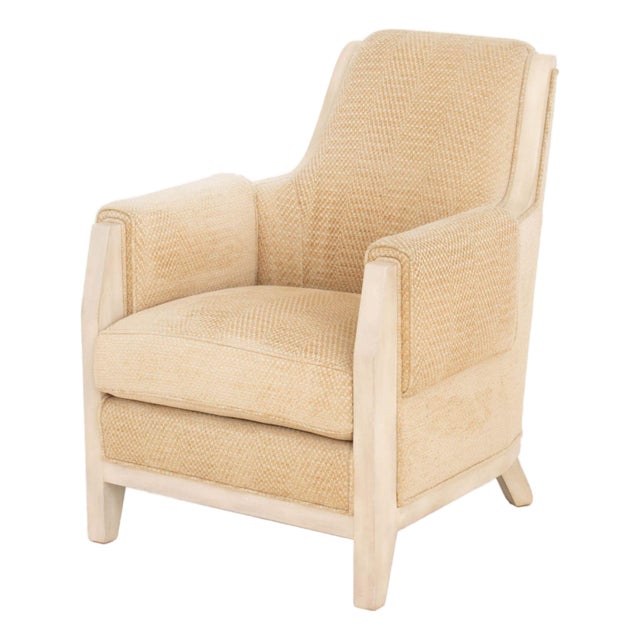 Lewis Mittman Art Deco Style Beige Fabric Upholstered Easy Arm Chair For Sale