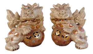 Mid Century Chinese Porcelain Fu Lions - a Pair