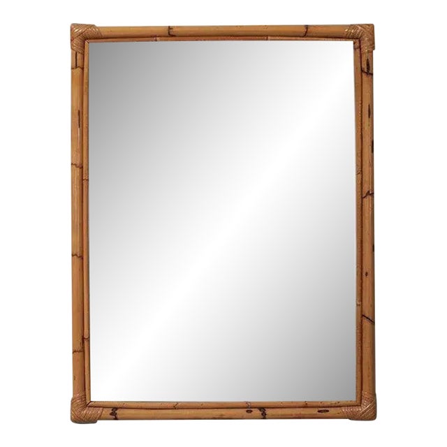 Vintage 1970s Italian Bamboo Rattan Wall Mirror For Sale