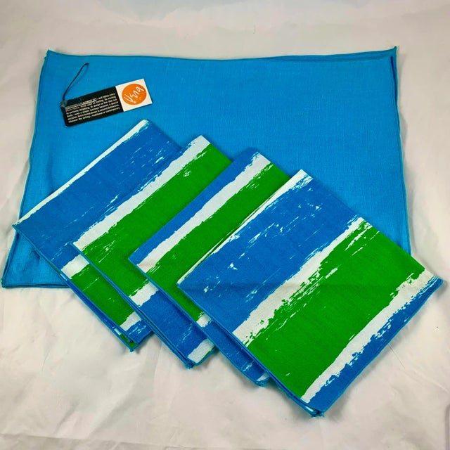 Mid-Century Vera Blue & Green Placemat & Napkin Set for Four, Original Tags For Sale - Image 11 of 11