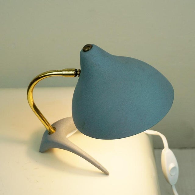 Mid-Century Blue and Brass Crowfoot Table Lamp from Cosack, Germany, 1950s For Sale - Image 10 of 11