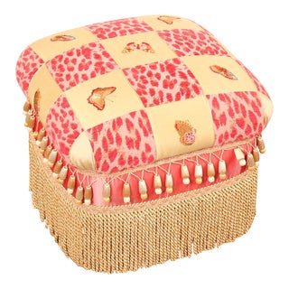 Early 21st Century Decorator Custom Upholstered Ottoman Footstool For Sale