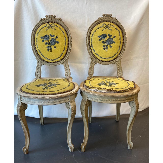 Antique French Country Petite Side Chairs - a Pair For Sale In West Palm - Image 6 of 7
