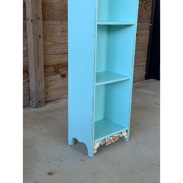 Vintage Grandfather Clock Bookcase With Seashell Mosaic Coastal Folk Art For Sale - Image 9 of 12