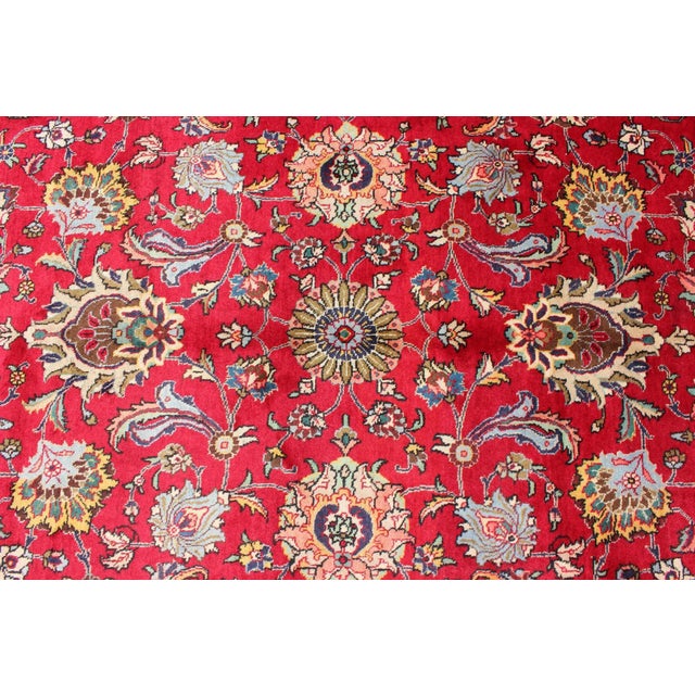 Semi Antique Persian Tabriz Rug With All-Over Blossom Design in Red and Ivory For Sale In Atlanta - Image 6 of 12