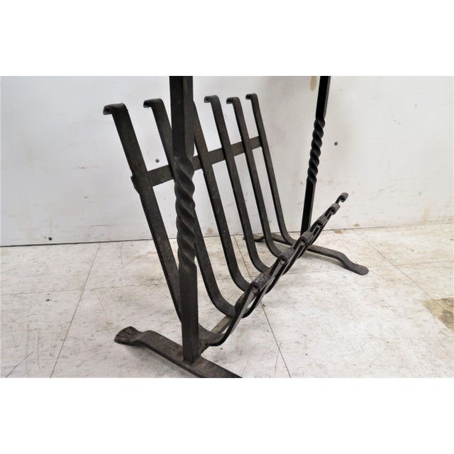 Mid 20th Century Vintage English Oak Wood and Iron Magazine Rack For Sale - Image 5 of 7