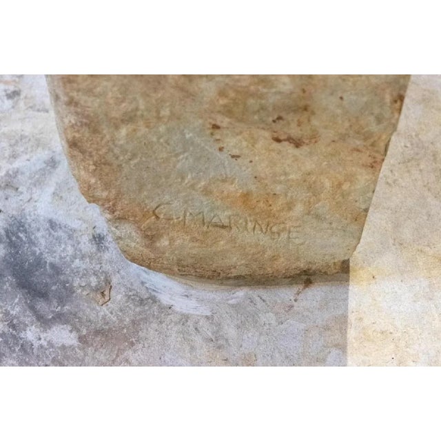 Elegant contemporary art sculpture in an Art Deco revival style, signed by artist C. Marinse. Carved from beautiful green...