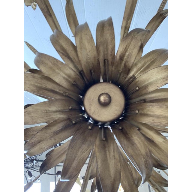 Contemporary Florentine Art Brown and Gold Handmade Brushed Metal 8 Light Wrought Iron Chandelier from Simoeng, Italy For Sale - Image 3 of 14