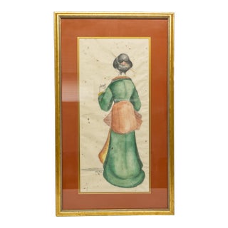 Late 20th Century Framed Watercolor of Woman Wearing a Kimono For Sale