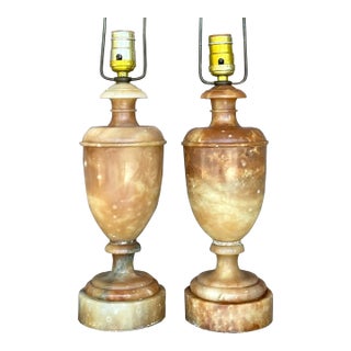 Vintage Boho Alabaster Urn Lamps - a Pair For Sale
