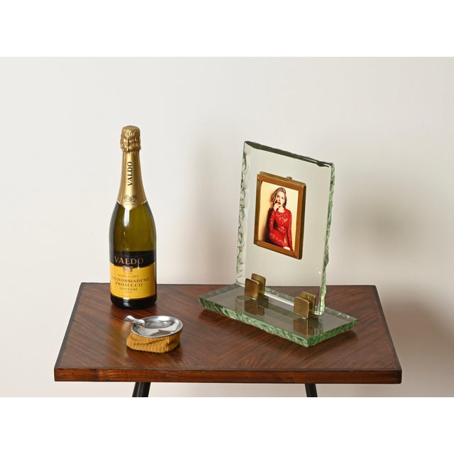 Gold Nile Green Chiseled Crystal and Brass Photo Frame from Fontana Arte, Italy, 1950s For Sale - Image 8 of 14