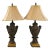 Matched Pair of Sculpted Designer Resin Table Lamps With Silk Shades For Sale