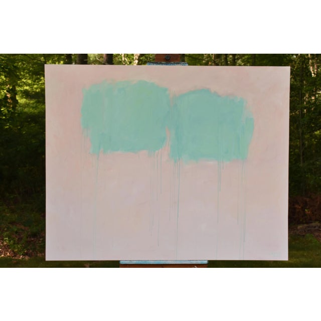 Floating drippy shapes attracted to each other in a dreamy atmosphere. This is professional grade acrylic paint on a 48"...