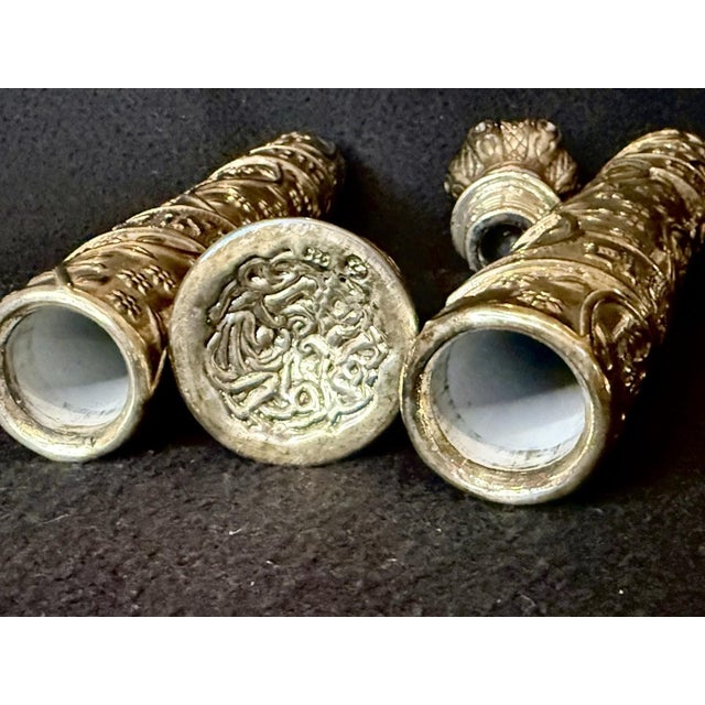 Mid 20th Century .925 STERLING SILVER BESAMIM MEZUZAH TORAH SCROLL CASE Judaica Hebrew Pair For Sale - Image 4 of 15