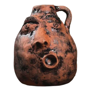 Vintage Folk Art Ceramic Southern Face Jug, Signed