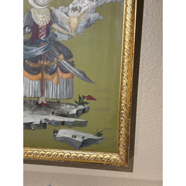 1920s Gustavian Style Allegorical Oil in Wood Painting of “The Lady Moon” With Gilt Border For Sale - Image 5 of 11
