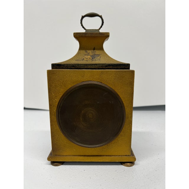 Yellow Shreve Crump & Low Boston Chinoiserie Decorated Tole Mantel Clock - Swiss Mov't For Sale - Image 8 of 8