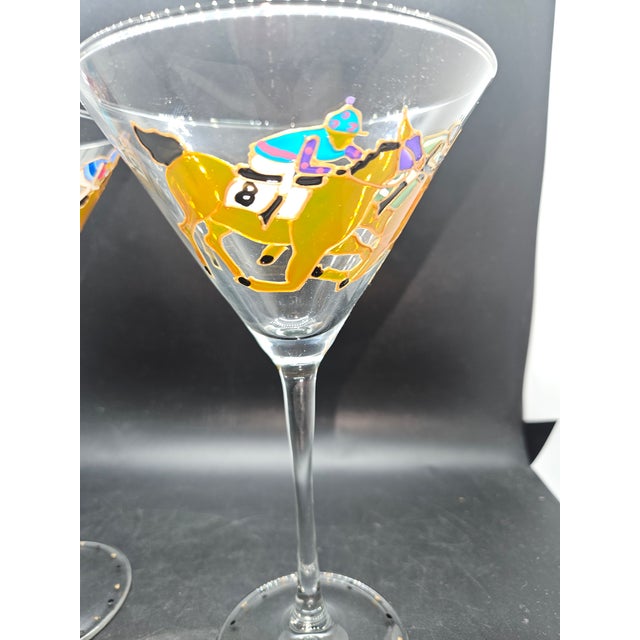 Vintage Handpainted W/Horse/Jockey Images on Martini Crystal Glasses (Set of 2) For Sale - Image 4 of 6