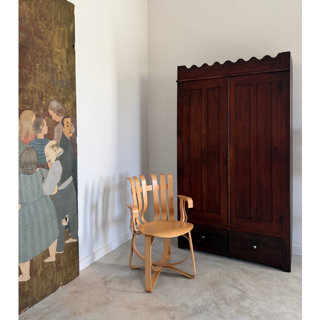 Brown 19th C. Walnut Cabinet With Scallop Trim American Primitive Armoire Closet For Sale - Image 8 of 16